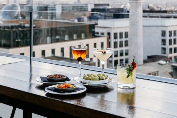 Cocktails and bar snacks at Wagtail Restaurant and Rooftop bar