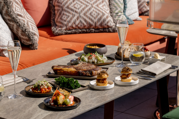 Brunch on the terrace seating area at Wagtail's Rooftop Bar and Restaurant in London